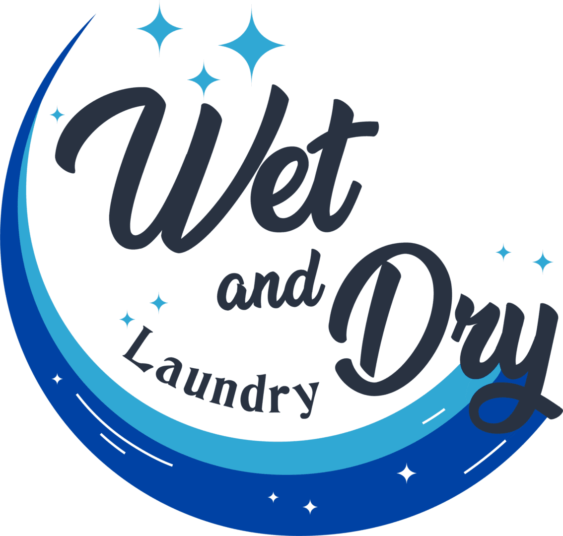 A blue and black logo for wet and dry laundry.