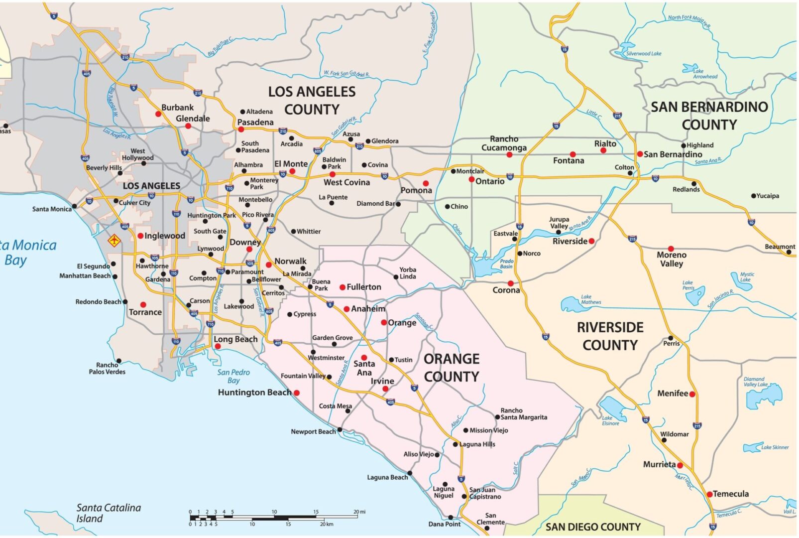 A map of the county lines in california.